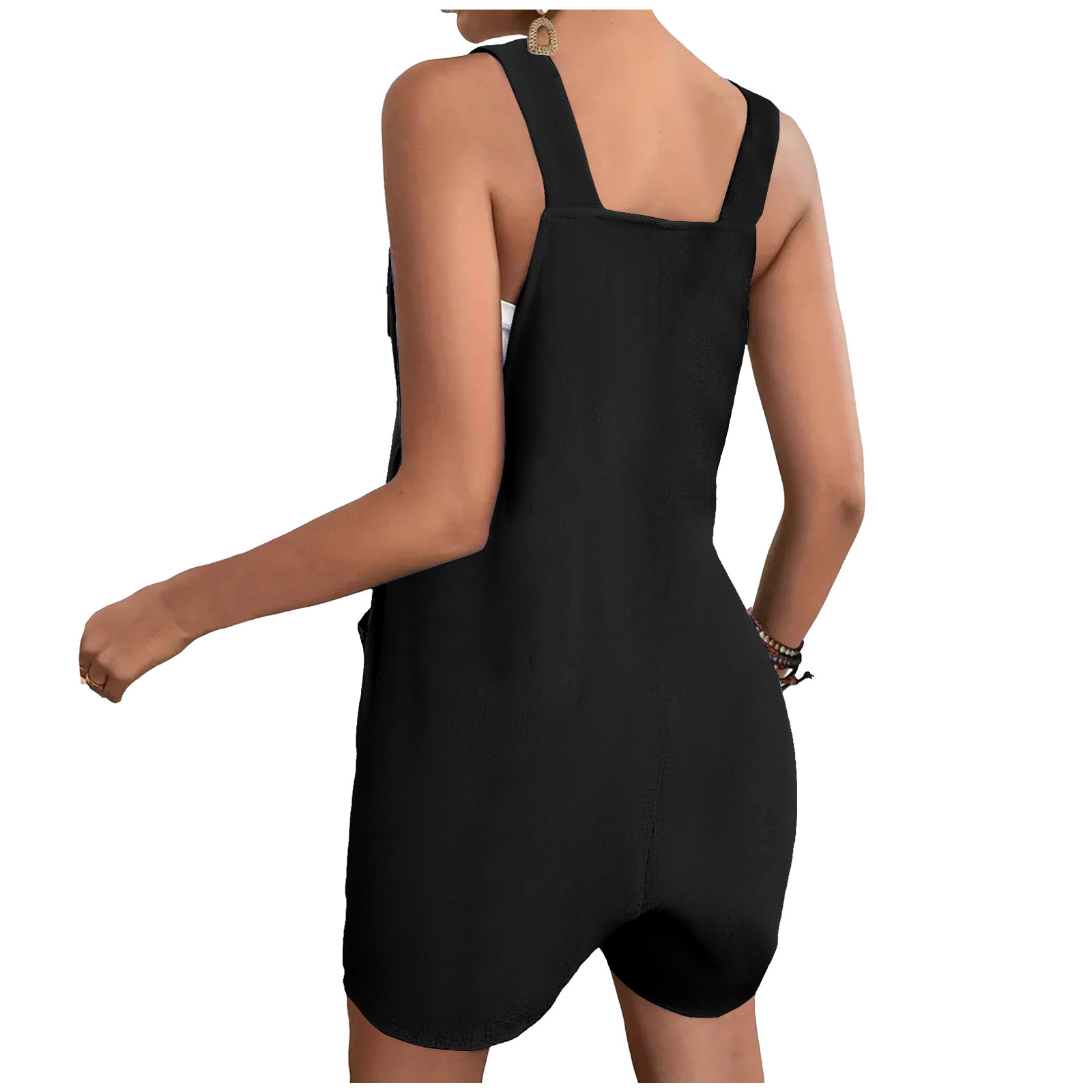 thumbnail image 3 of Mono corto de verano informal con botones para mujer - Poliéster, sin mangas, pantalón corto ancho - S-XXL, 3 of 5